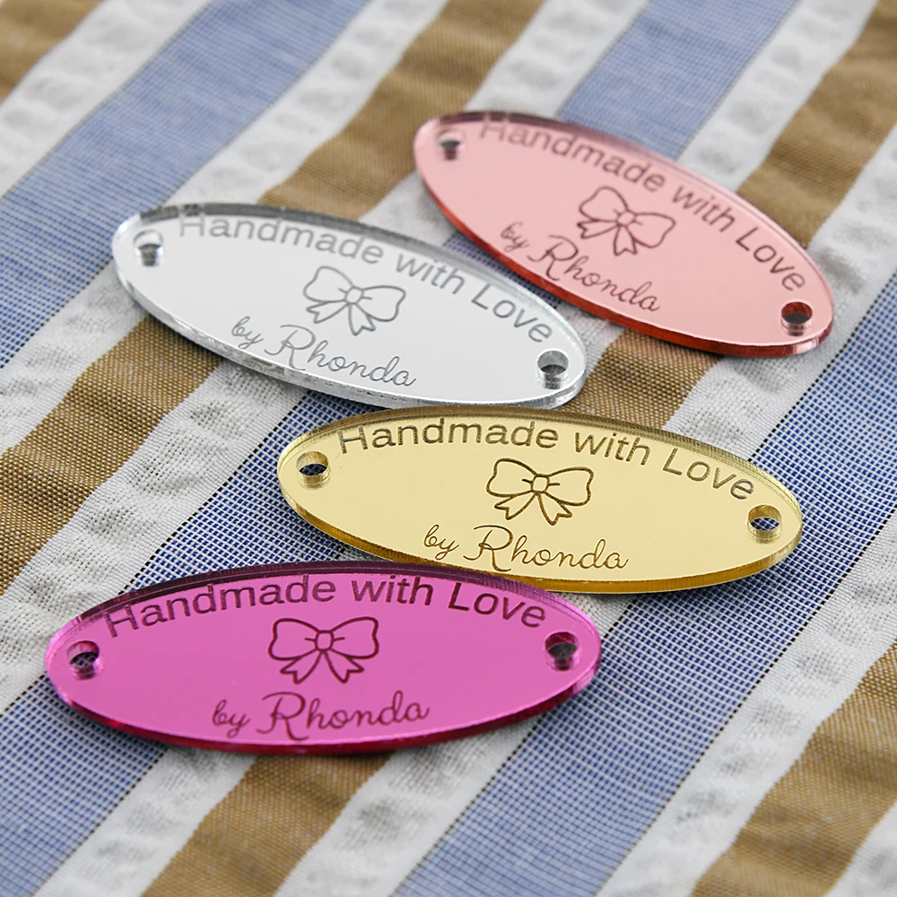 

Personalized Oval Mirror Acrylic Tags Laser Engraved 0.75"x1.77" 30Pcs For DIY Crafts Clothing Home Decor Custom Logo Text