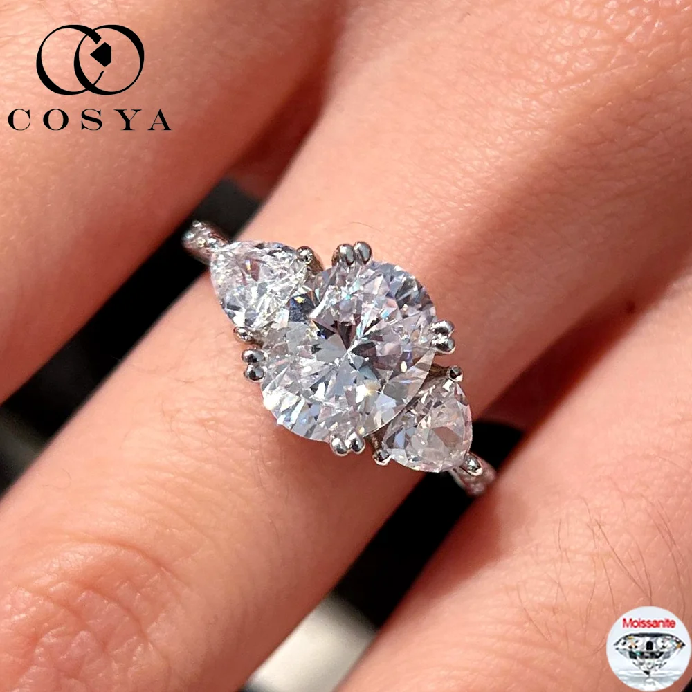 

COAYA 3CT 8*10 мм кольцо с муассанитом овальной огранки для женщин 100% серебро S925 лабораторный бриллиант 3-х камней обручальное кольцо обручальное ювелирное изделие