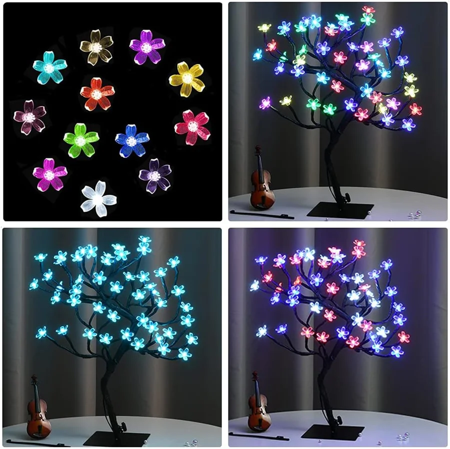 48 LED RGB Cherry Blossom Tree Light with Remote 16 Color LED Artificial Flower Bonsai Tree Table Lamp For Valentine\'s day Decor