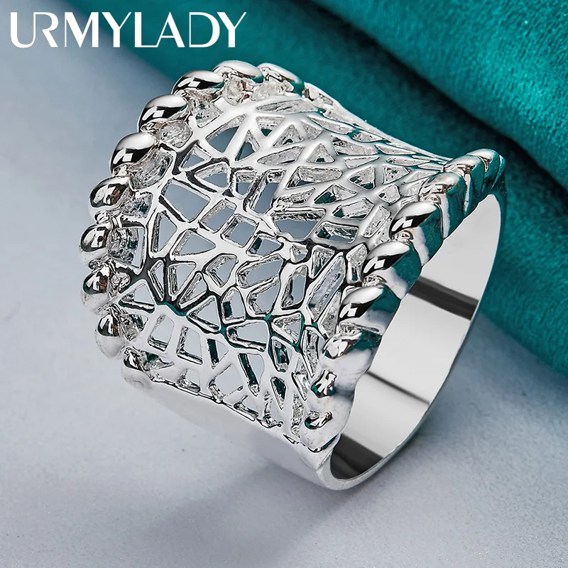 URMYLADY 925 Sterling Silver Concave Hollow 7-10 # Ring For Women Wedding Party Fashion Charm Jewelry