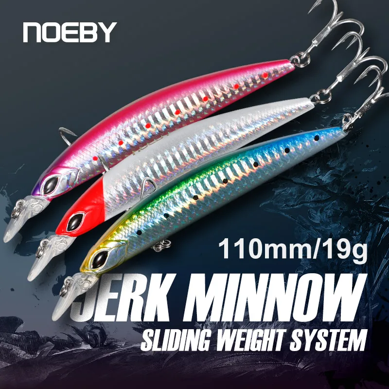 NOEBY-Artificial Bait for Sea Fishing, Jerkbait Minnow Fishing Lure, Sinking Wobblers, Sliding Weight System, 110mm, 19G, 3Pcs