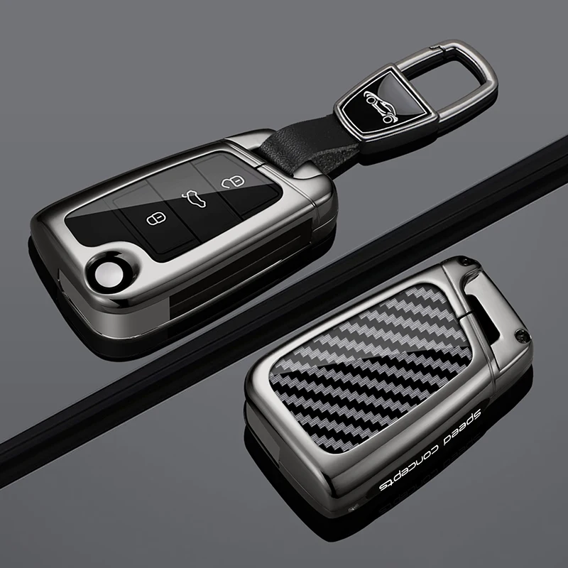 Zinklegierung Carbonfaser Autoschlüsselhülle für VW Volkswagen Golf 7 MK7 Tiguan MK2 Seat Ateca Leon FR Ibiza Skoda Octavia Kodiaq