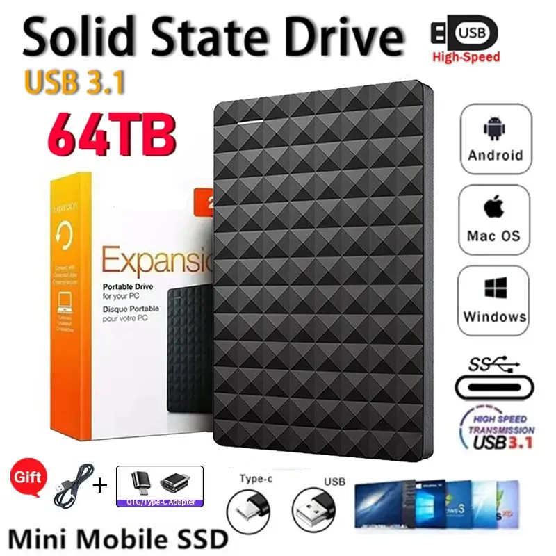 Unidade ssd portátil de expansão hdd 500gb 1tb 2tb unidade usb3.0 ssd externo 2.5 polegadas disco rígido externo para xiaomi para computador portátil