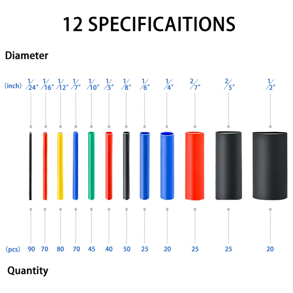 Tubo termorretráctil de 560 piezas, tubo termorresistente 2:1, Kit de envoltura termorretráctil, manguito de aislamiento de Cable eléctrico, 1 Juego