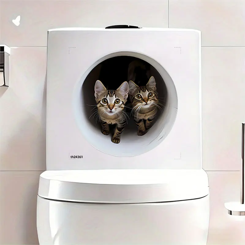 1Pc Fun and Cute Pet-Themed Wall Sticker, Featuring a Spotted Kitten Crawling through a Pipe Design, 2D Flat Printed Self-Adhesive Pvc Decorative Sticker, Suitable for Toilet Seats, Bathroom Glass, Bedrooms, Refrigerators, Washbasins, Cabinets, Doors and Windows, and Wall Decals. Fun and Attractive Stickers That Are Practical and Easy to Use, Creating a Warm and Fun Space. a Creative and Thoughtful Gift for Family, Friends, and Loved Ones