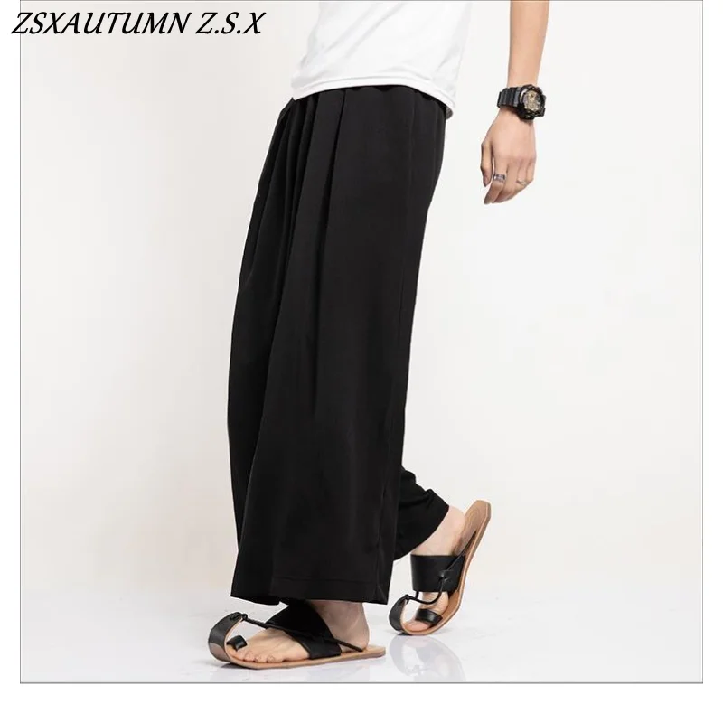 Summer Thin Casual Wide Pants Loose Plus Size Japanese Fashion Hakama Harajuku Oversized Trousers Chinese Style Men Skirt Pants