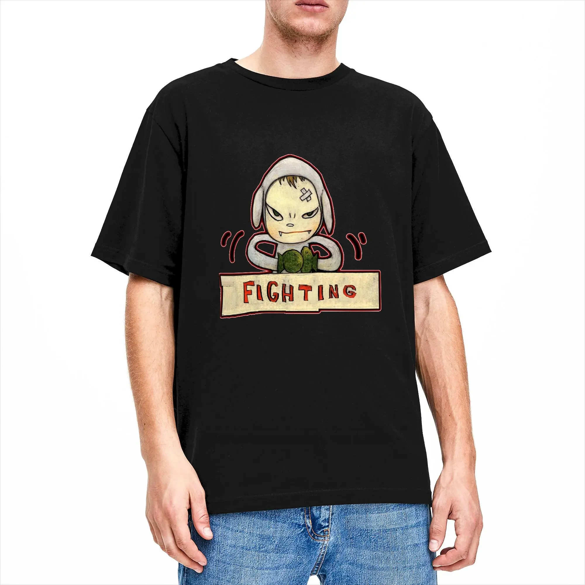 Mens T Shirt yoshitomo nara. Fighting ! we are punks T Shirts Leisure  Beach Tee Shirt Y2K Funny Cotton Clothes Plus Size 6XL