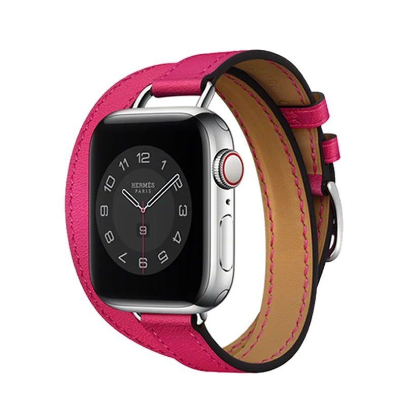 Slim leather strap for Apple watch Ultra 10 9 8 7 6 5 4 SE band 45mm 44mm 41mm 40mm 42mm 46mm Sport double loop leather strap