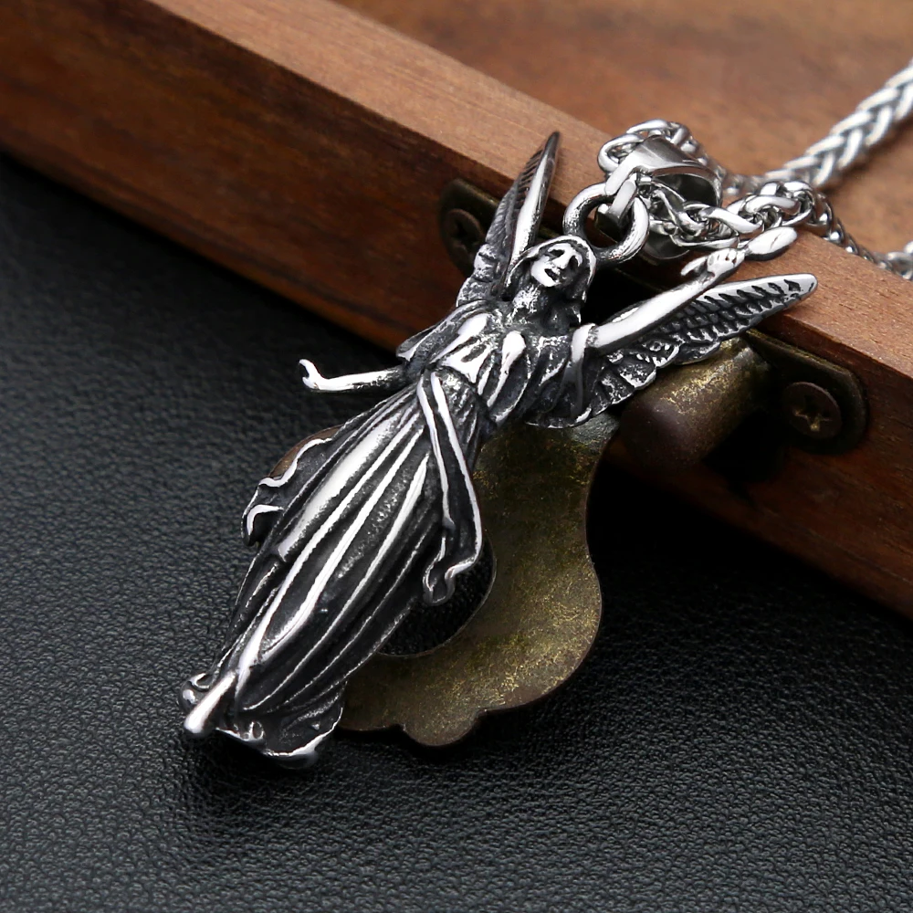 Classic Angel Statue of Liberty Pendant Necklace 316L Stainless Steel Chains For Men Women Fashion Powerful Amulet Jewelry Gifts