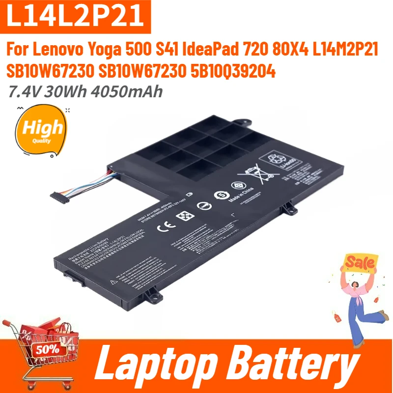 

High Quality L14L2P21 7wires Laptop Battery 7.4V 30Wh 4050mAh For Lenovo Yoga S41 500 IdeaPad 80X4 720 SB10W67230 SB10W67230