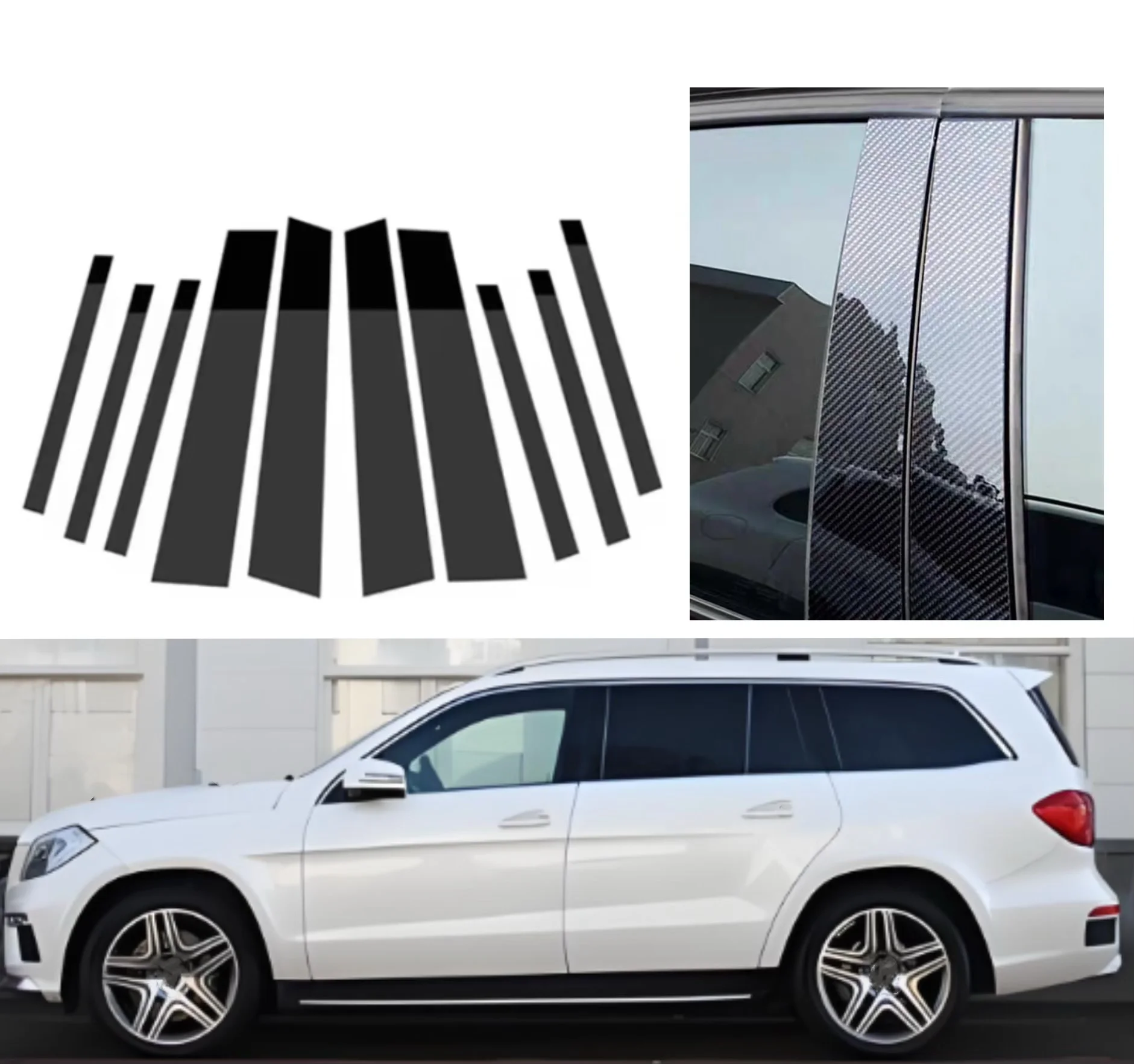 

10PCS Glossy Black Pillar Post Window Door Cover Trim Fit For Mercedes-Benz GLS X166 2013 2014 2015-2019 Decoration Stickers