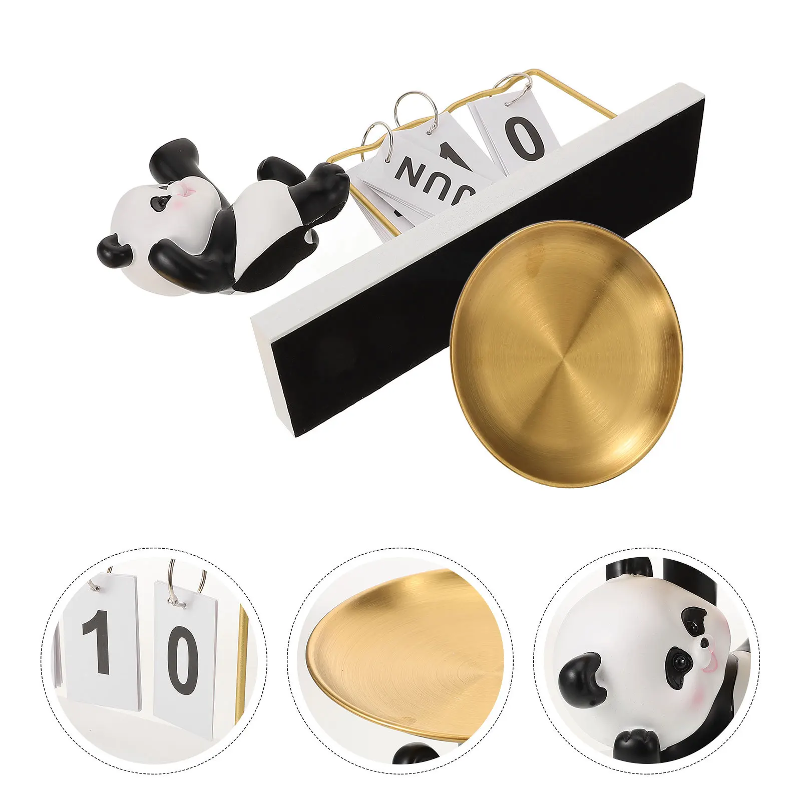 

Panda Calendar Decorative Tray Wood Alloy Resin Jewelry Storage Tray Ring Holder Desktop Organizer Jewelry Display Plate