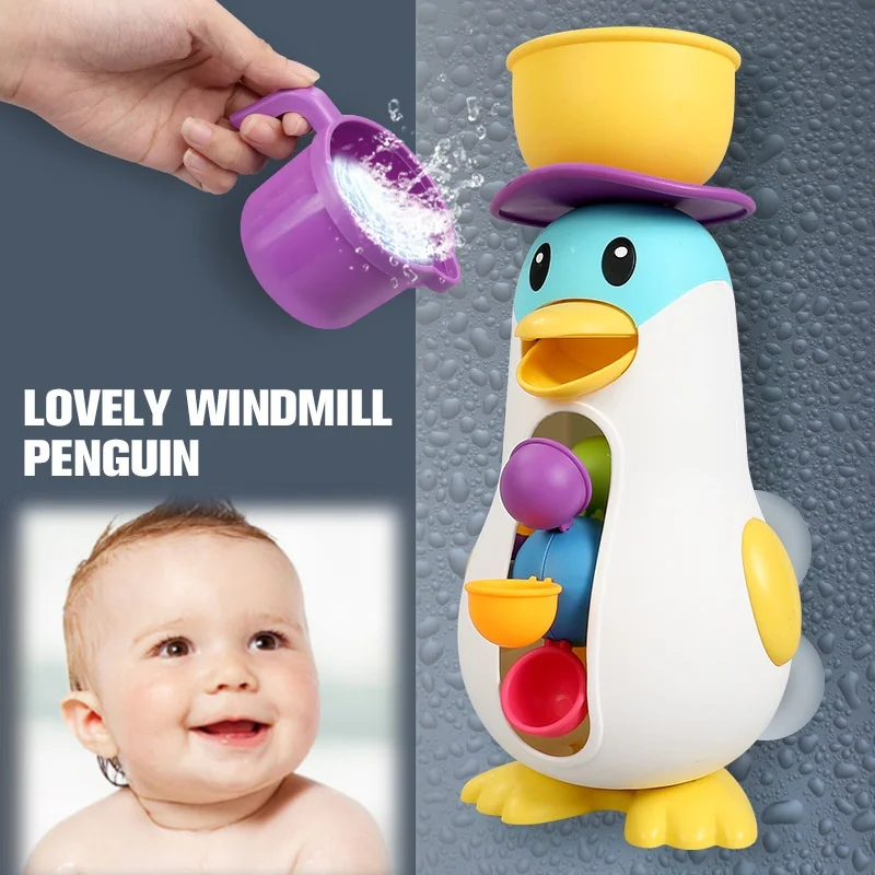 

Kids Bath Toys Cute Penguin Yellow Duck Waterwheel Shower Toys Baby Bathing Bathtub Water Spray Sprinkler Toys For Children Gift