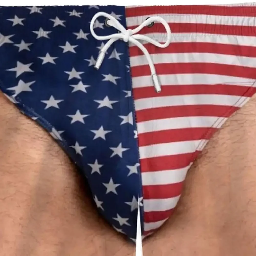 Herren Badeshorts mit 3D-Effekt und USA-Flaggen-Print, Schnelltrocknend, für Strand und Surfen – Detail 9