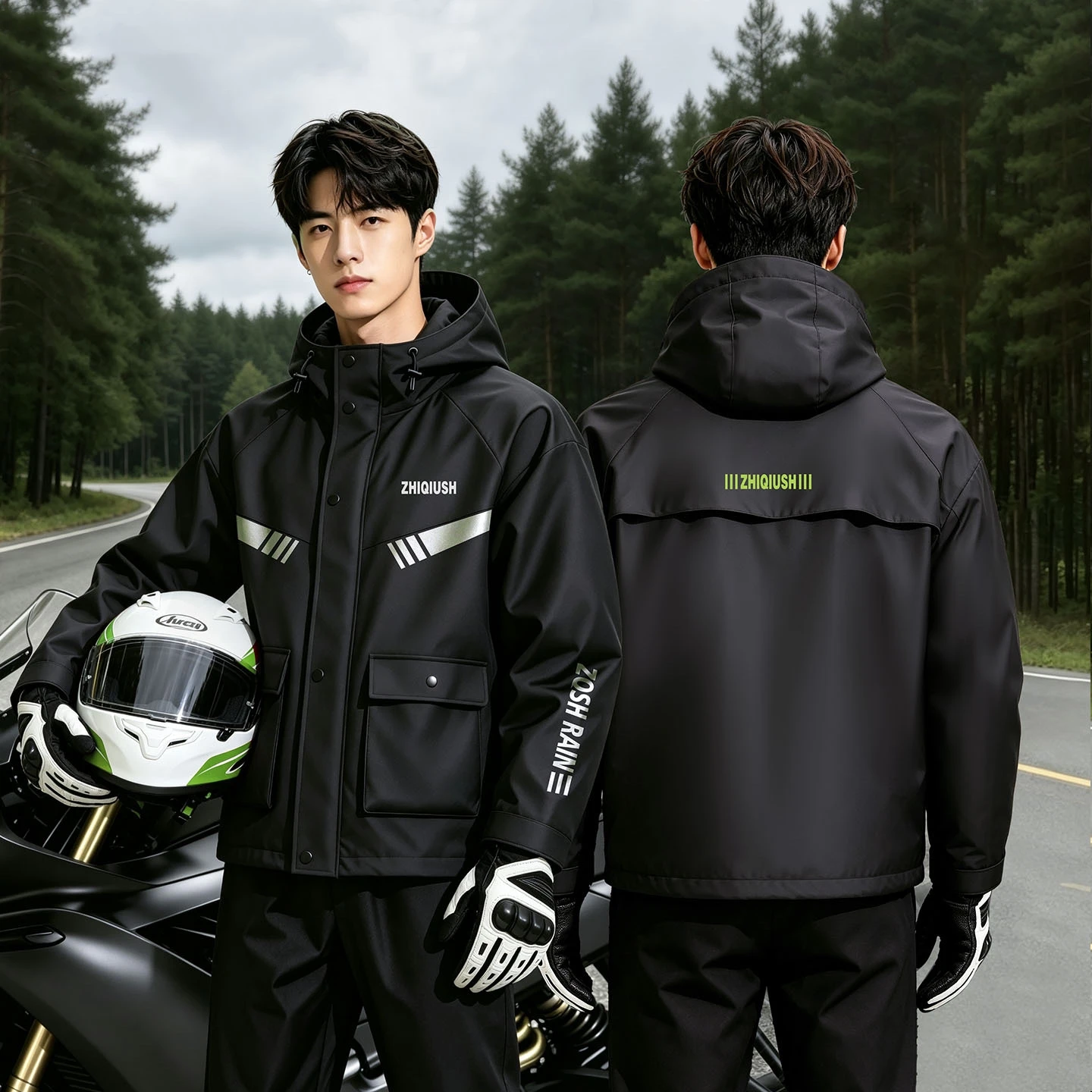 Male Split Raincoat Suit for Takeaway Riders Electric Bikes & Motorcycles Full Body Rain Storm Protection Special Riding Gear