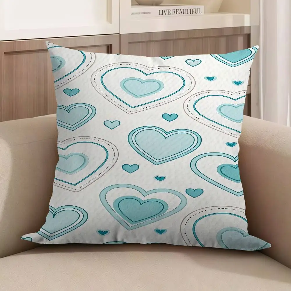 

Light Blue Heart Patterns Pillow Gift Home Office Decoration Pillow Bedroom Sofa Car Cushion CoverPillow Case