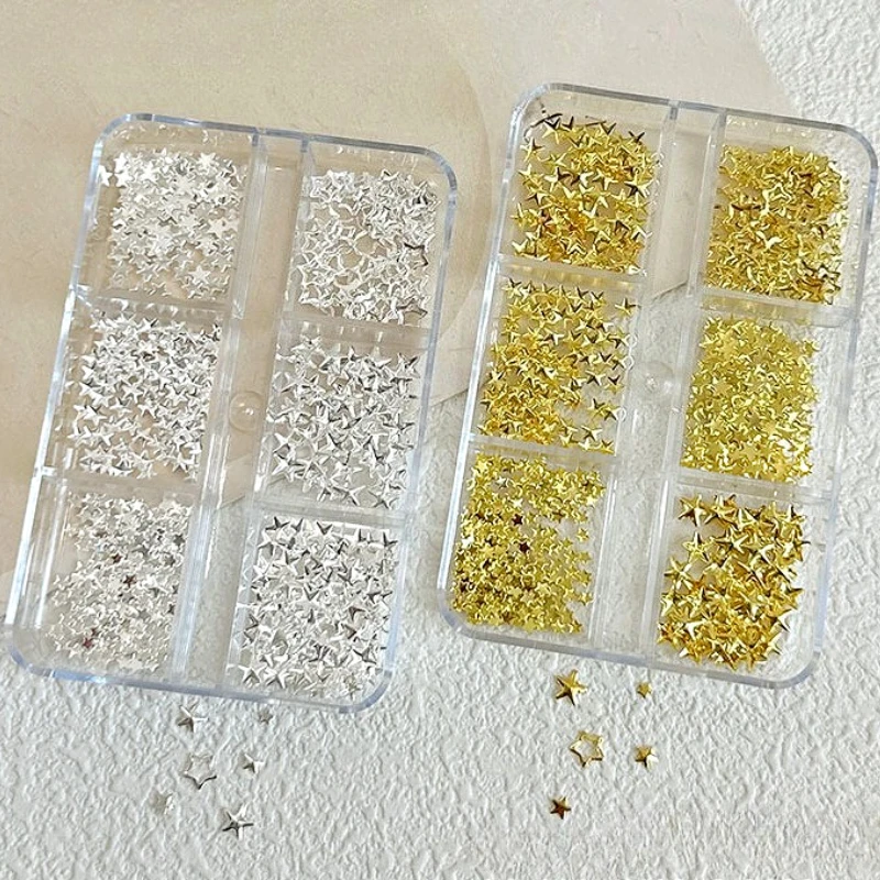Estrella dorada y plateada, remache de aleación calado, tenedor de Metal, cuchara, cuentas con lazo Punk, accesorios para decoración de uñas, decoraciones, herramientas de manicura
