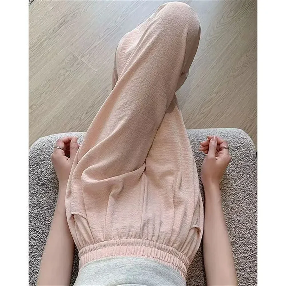 

Женские летние легкие тонкие однотонные брюки в корейском стиле, повседневные, с эластичным поясом, свободные, оверсайз, в стиле Harun Harajuku, уличная мода