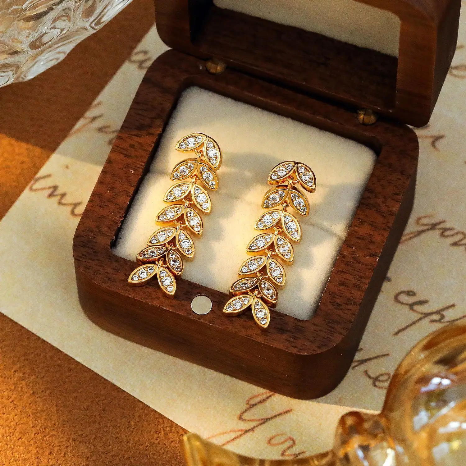 Astronomical wheat ear fringed earrings with tiny inlaid zircons, elegant earrings