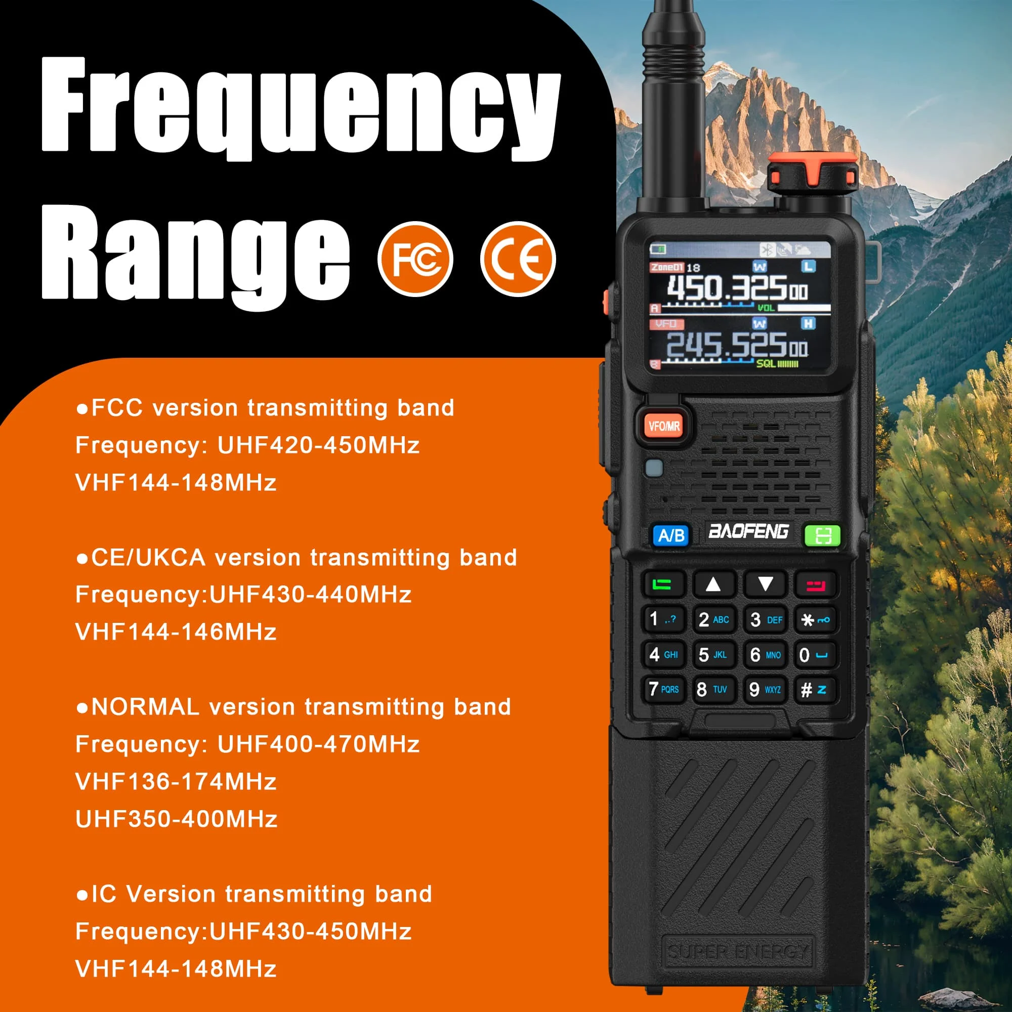 Baofeng UV-5RH Pro GPS APRS 6800mAh 10W Long Range Dual-Band Radios Long Standby Bluetooth Android 640 Channels Type-C Charging
