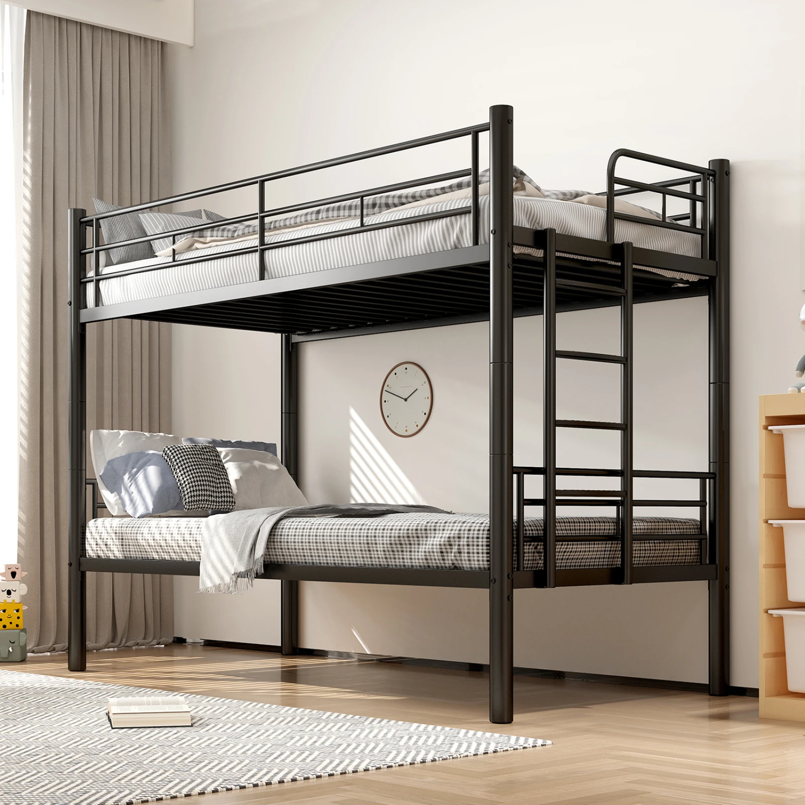 Etagenbett für Kinder, 90 x 200 cm, Etagenbett für Kinder mit Sicherheitsbegrenzen, umwandelbar auf 2 Einzelbetten mit Gittergrill, rutschfeste Treppe – Detail 1
