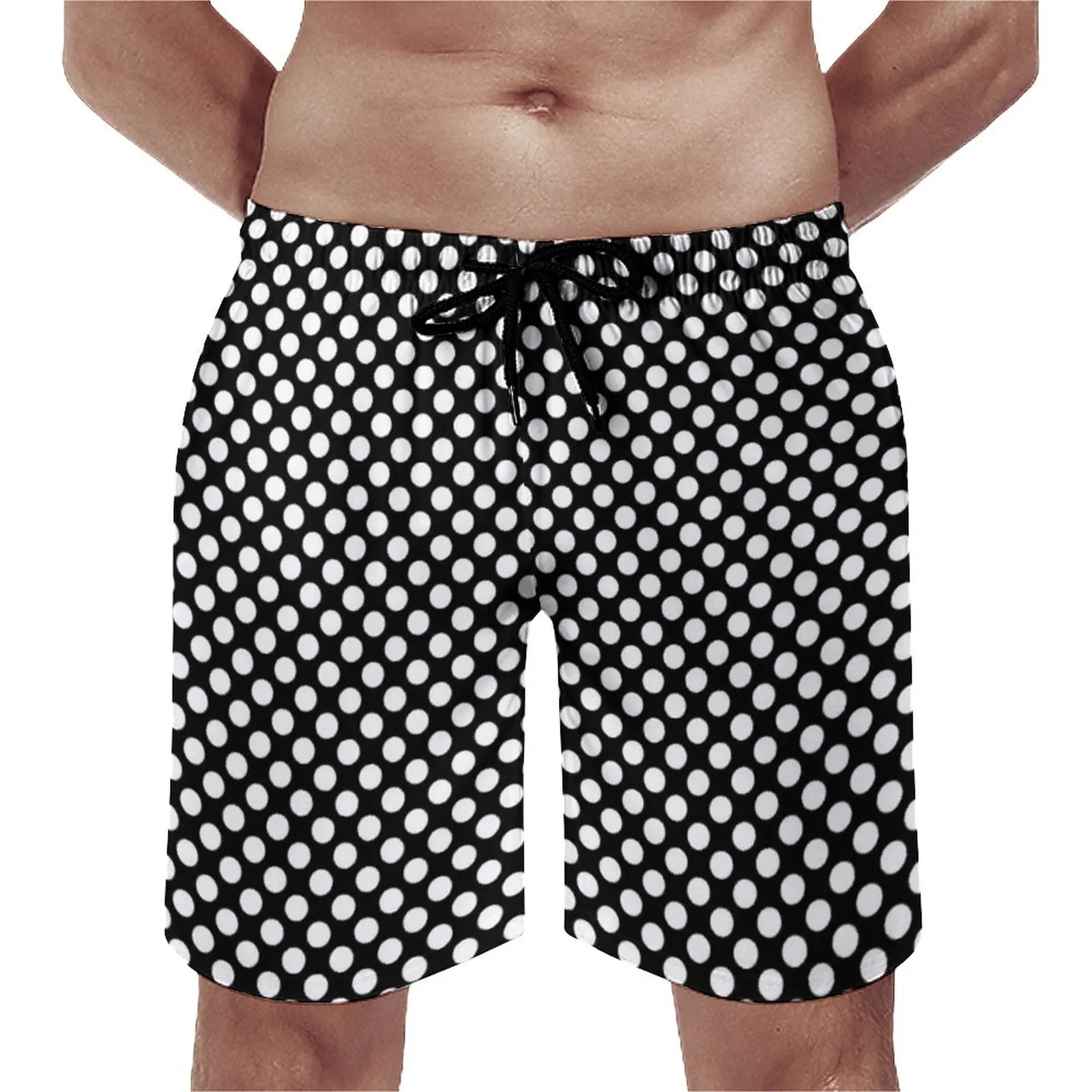 Black And White Polka Dot Board Shorts Quality Men Beach Pants  Vintage Spots Print Print Swimming Trunks Large Size