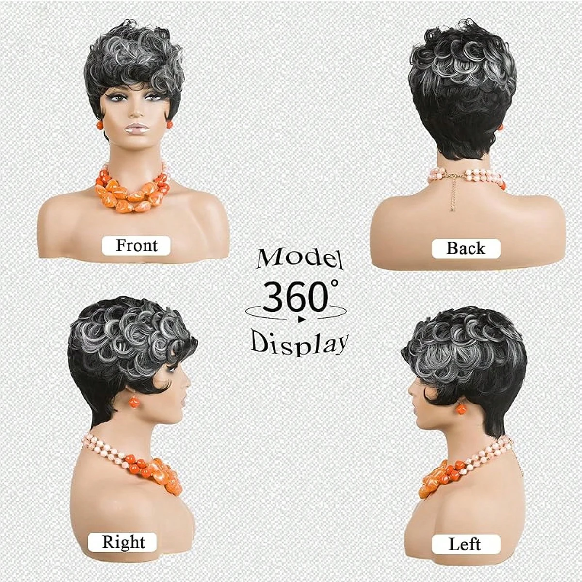 قصيرة عابث الباروكات قصيرة رمادي أسود مجعد عابث الباروكات الاصطناعية خصلات الشعر المستعار الطبيعي متموج رمادي أسود عابث قطع شعر مستعار قصير مجعد #4