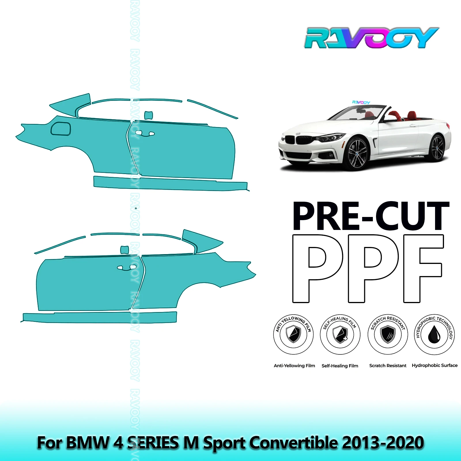 

For BMW 4 SERIES M Sport Convertible 2013-2020 8.5mil Pre-Cut PPF Door & A/B Pillar Kit TPU Paint Protection Film Set