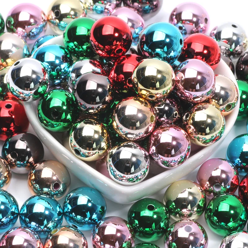 16Mm 10 Stuks Gegalvaniseerde Kleur Ronde Ballen Spacer Kralen Ketting Acryl Kralen Voor Sieraden Maken Diy Sieraden Ambachten Accessoires