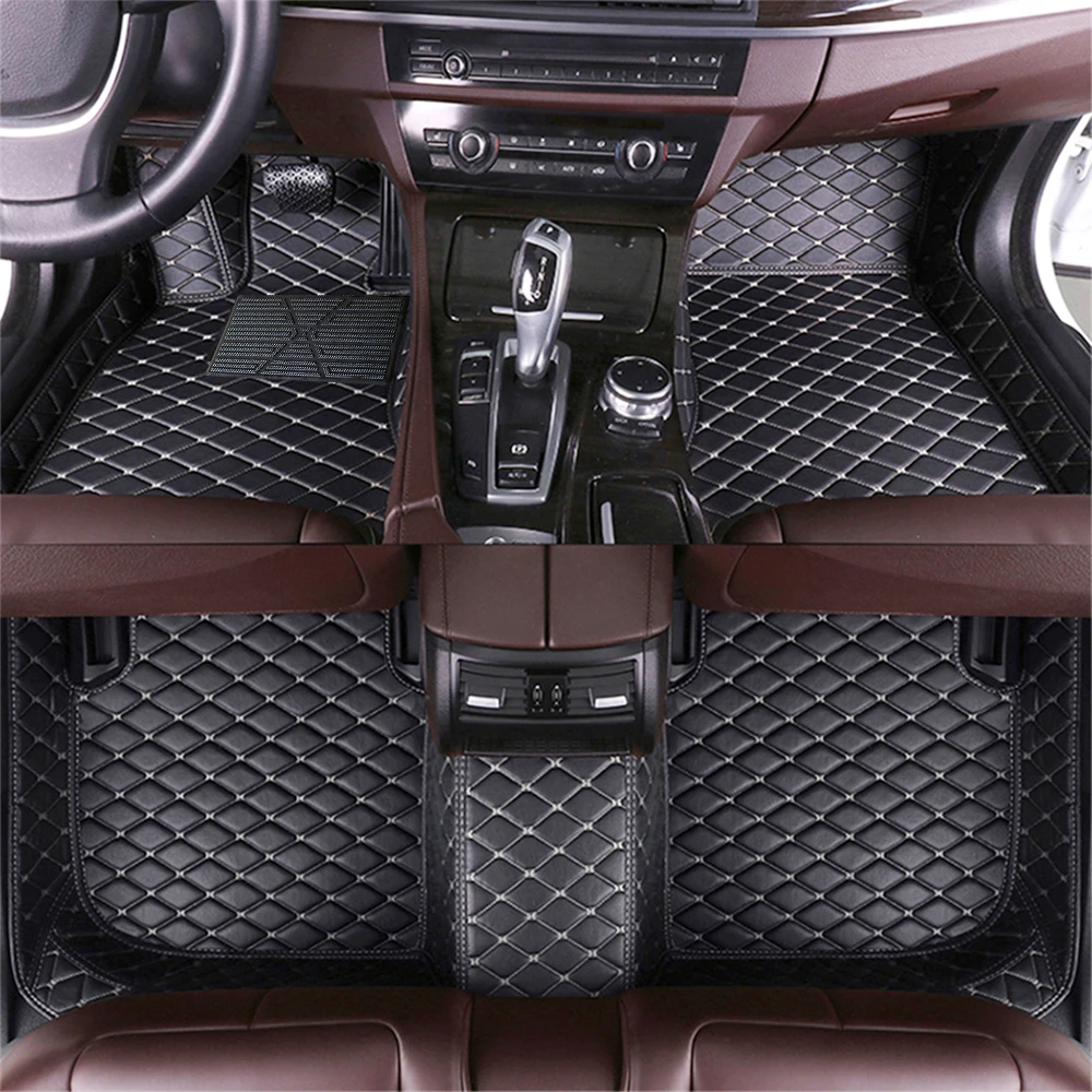 Car Floor Mats Carpet Compatible with Volkswagen For Atlas 2017–present PU Leather Waterproof  Full Set Black And Beige