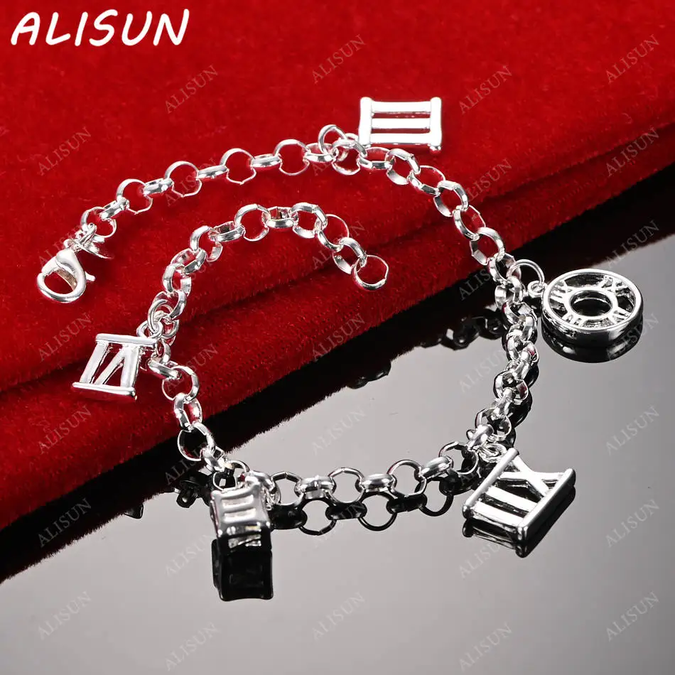 

ALISUN 925 Sterling Silver Roman Numeral Pendant Bracelet For Women Men Charm Trend Birthday Gifts Fashion Party Fine Jewelry