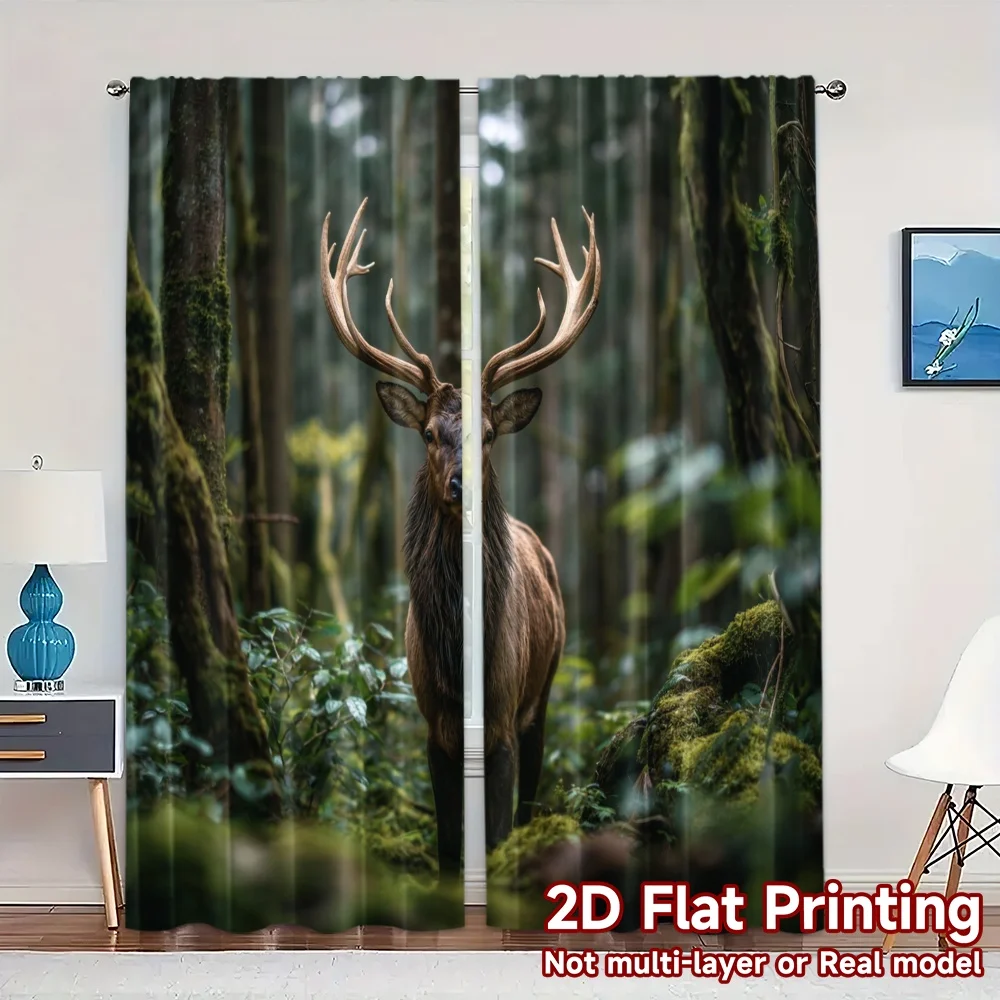 2pcs, 2D FLAT PRINTING Curtains (Without Rod) Forest Majesty Contemporary Popular Curtains Fabric Curtains Outdoor Decorations