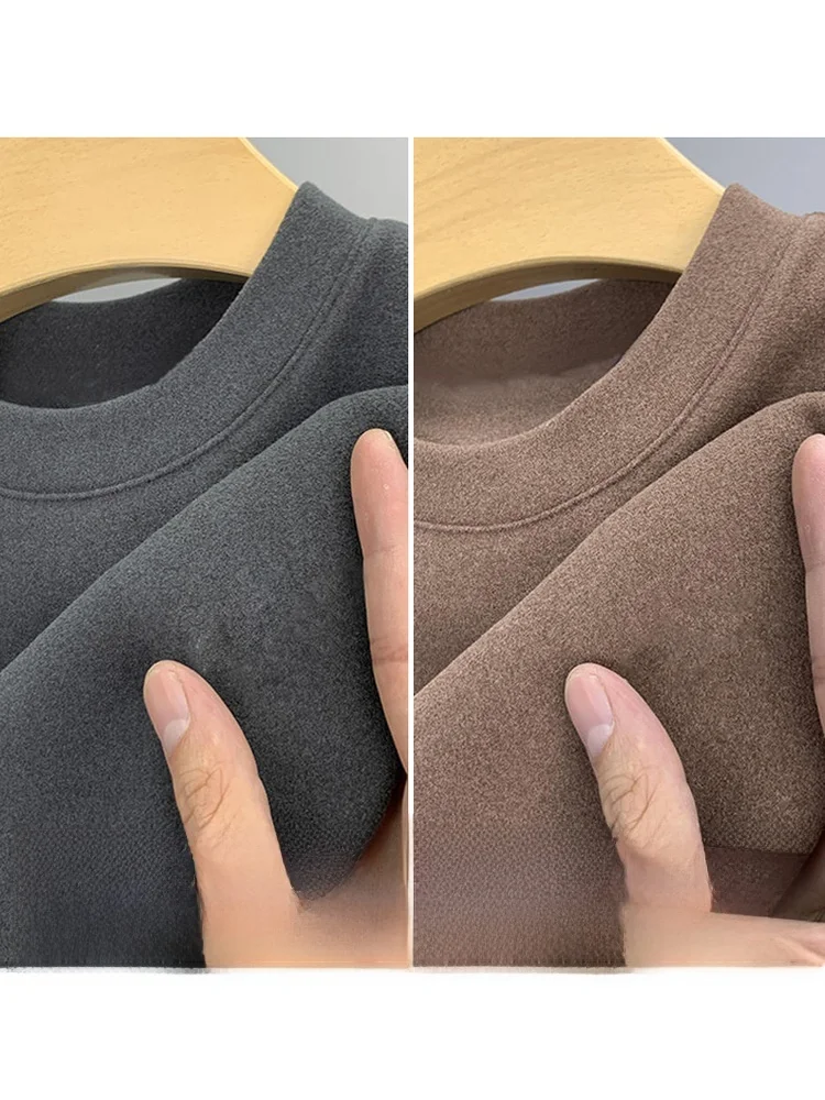 Camiseta Térmica de Manga Larga para Hombre, Forrada de Felpa, Cuello Redondo, Interior de Terciopelo de Doble Cara, para Oto...