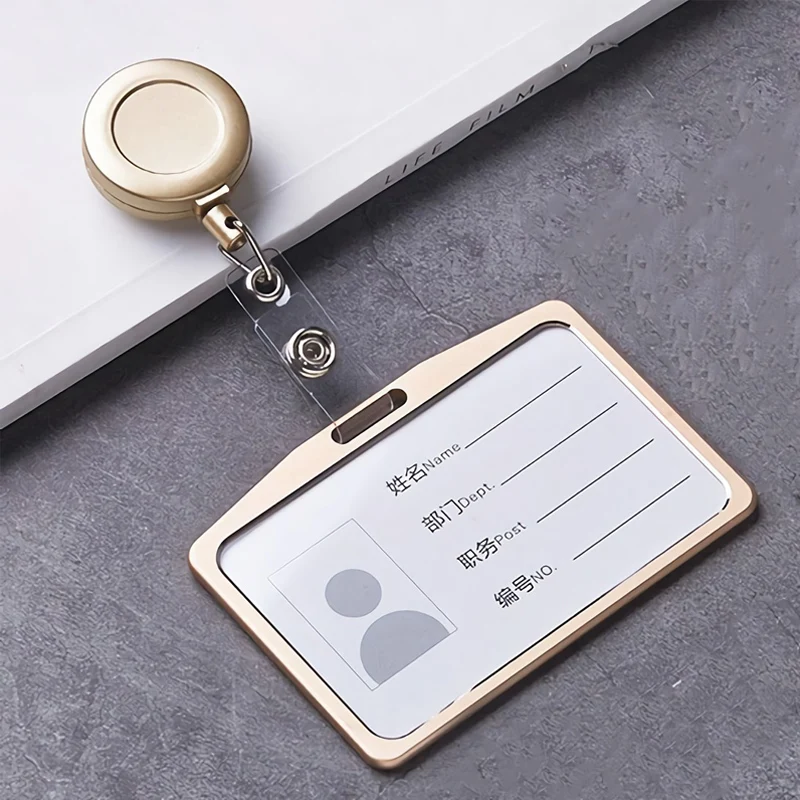 Fashion Aluminum Alloy Card Holders Women Students Retractable Badge Reel ID Card Holder Cover Case Nurse Badge Lanyards