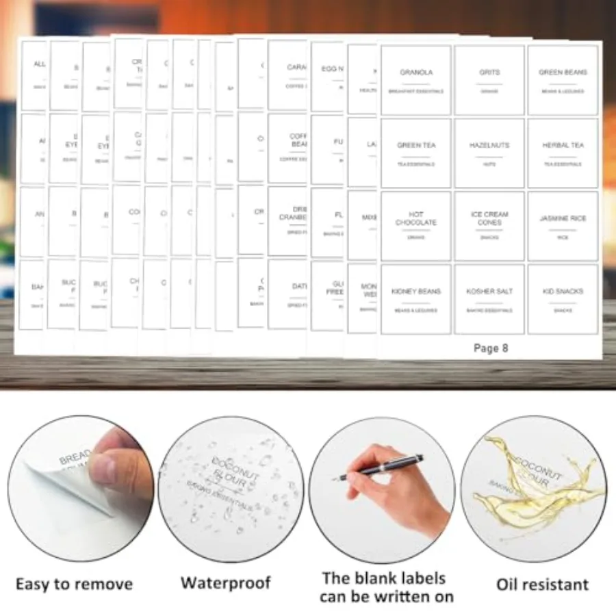 300pcs Pantry Labels for Food Containers, Preprinted Minimalist Waterproof Stickers Removable Kitchen Food Labels Expiration Da