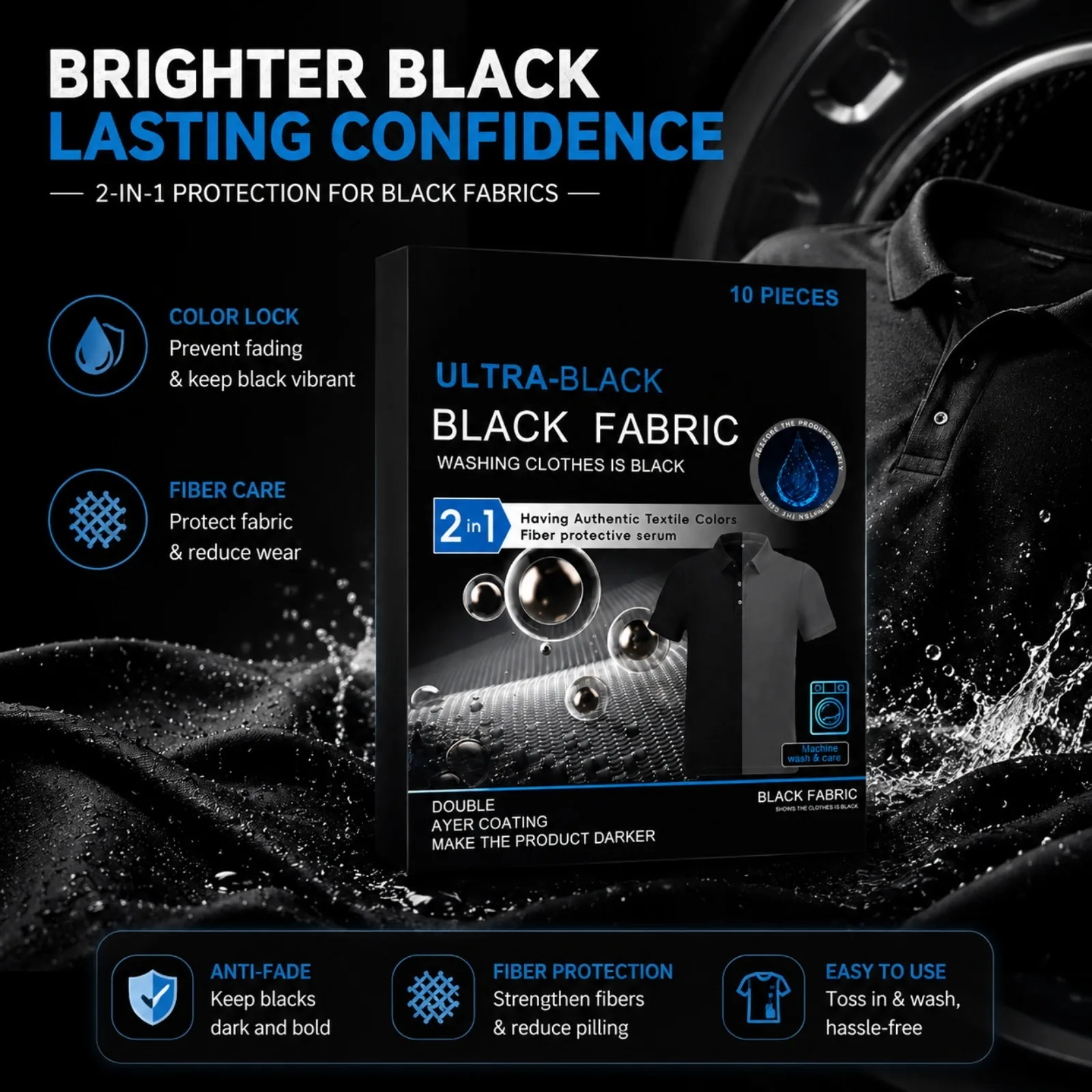 2-in-1 Laundry Black Color Fabric Dye Color Fix Sheets Machine Washable Color Restore Anti-Fade Black Clothes Laundry Care