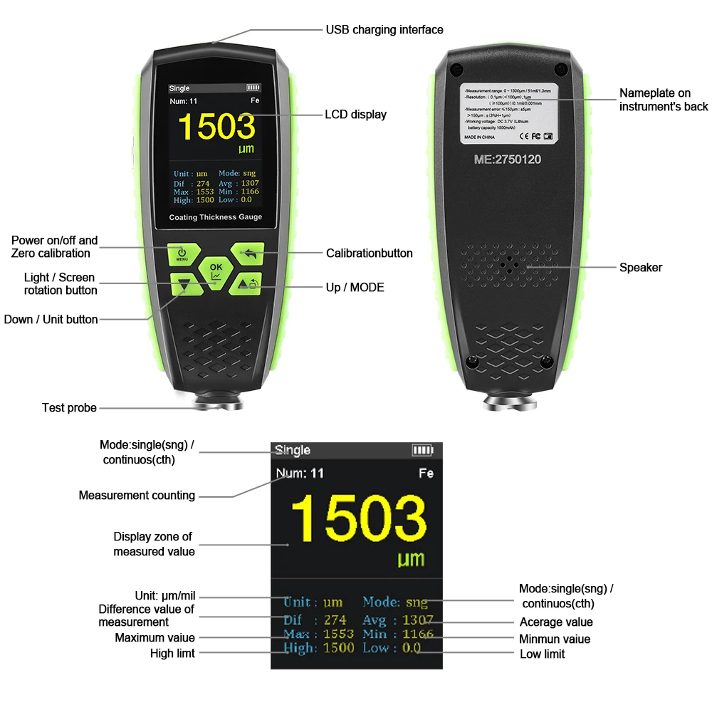 Miernik grubości powłoki RZ Tester grubości lakieru samochodowego Pomiar 0-1300 FE/NFE l Instrument do lakieru samochodowego