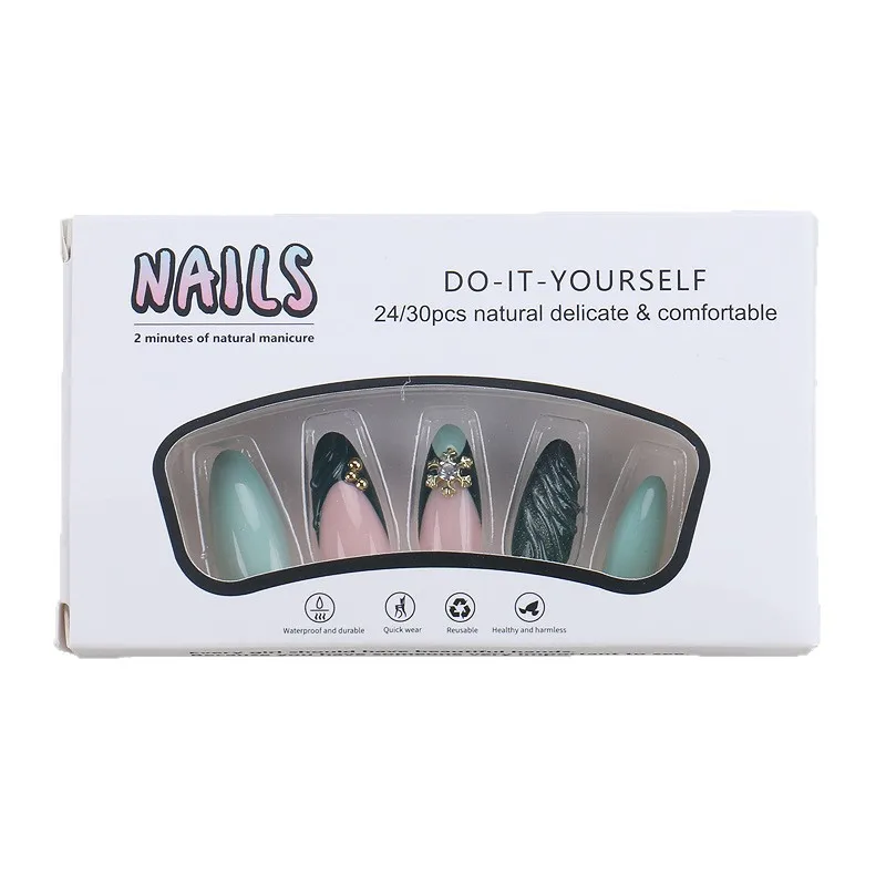 

Wearing nail wholesale flower relief French nail art pieces 24 pieces of finished fake nail pieces