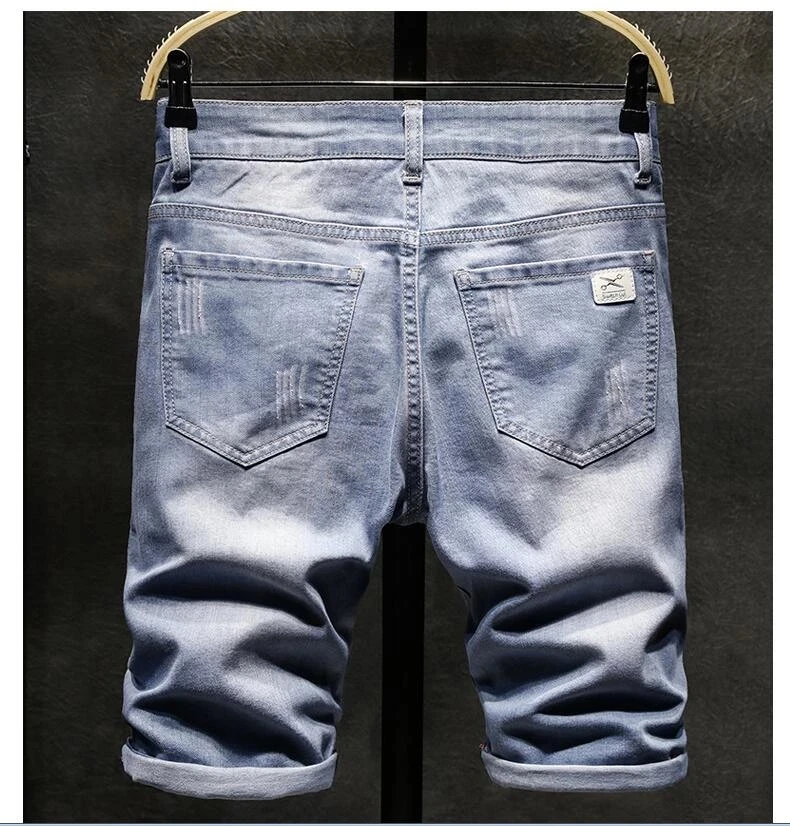 Pantalones cortos de mezclilla clásicos para hombre, Vaqueros 2023 de algodón, sencillos, rectos, informales, a la moda, 98%