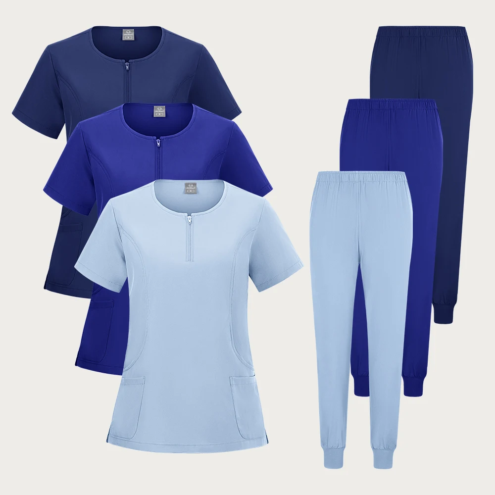 Medical Scrub Set Soft Elastic Fabric Clinic Workwear Operating Room Top Pants Surgical Clothes Hospital Uniform