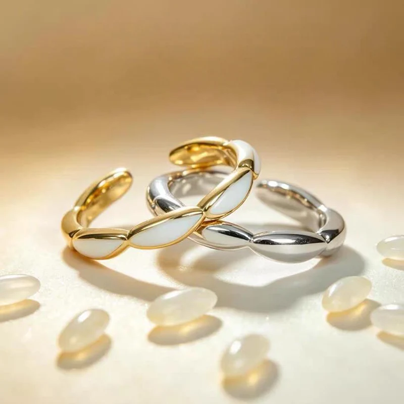 Seven Grain Rice Ring Niche and High-end Drop Glue Rings Fashionable and Creative Opening Index Finger Jewelry KOFSAC