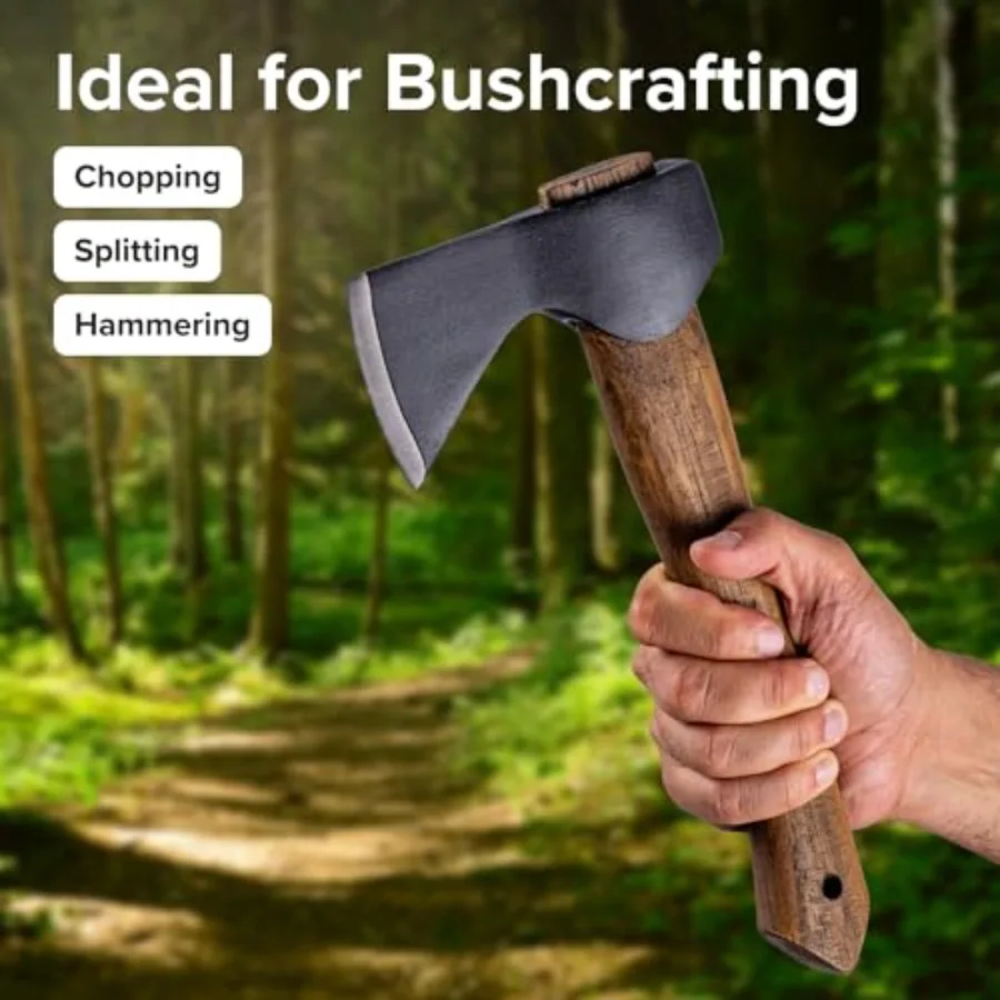12" Hand-Forged Hatchet with Sheath and Sharpener - Camping Axe, Bushcraft and Survival Hatchet Spring Steel Blade - Small Axe - view 5