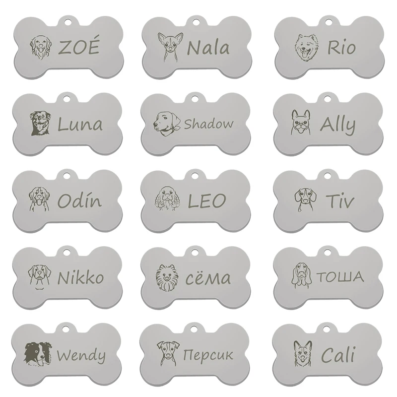 Personalized Bone Dog Cat Tags Engraved ID Name Puppy Pet Collar Pendant Pet Accessories Necklace Chain Charm Supplies