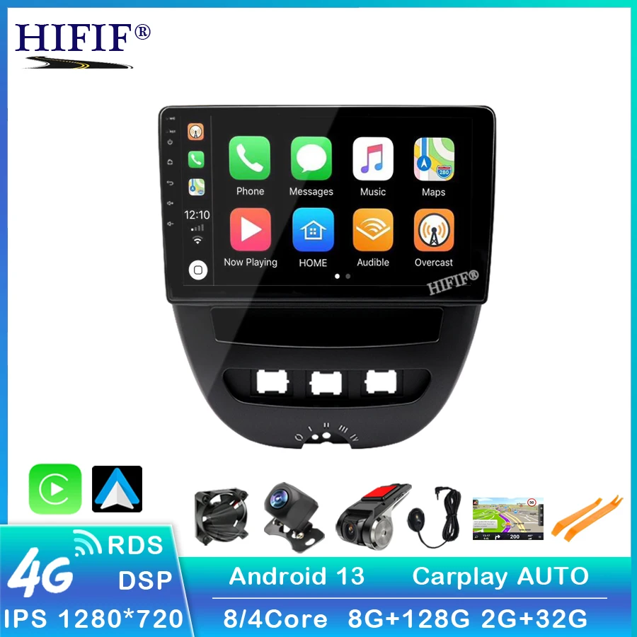 

Автомобильный мультимедийный видеоплеер Carplay Android 13, для Peugeot 107 Toyota Aygo Citroen C1 2005-2014, радио, стерео, GPS-навигация BT
