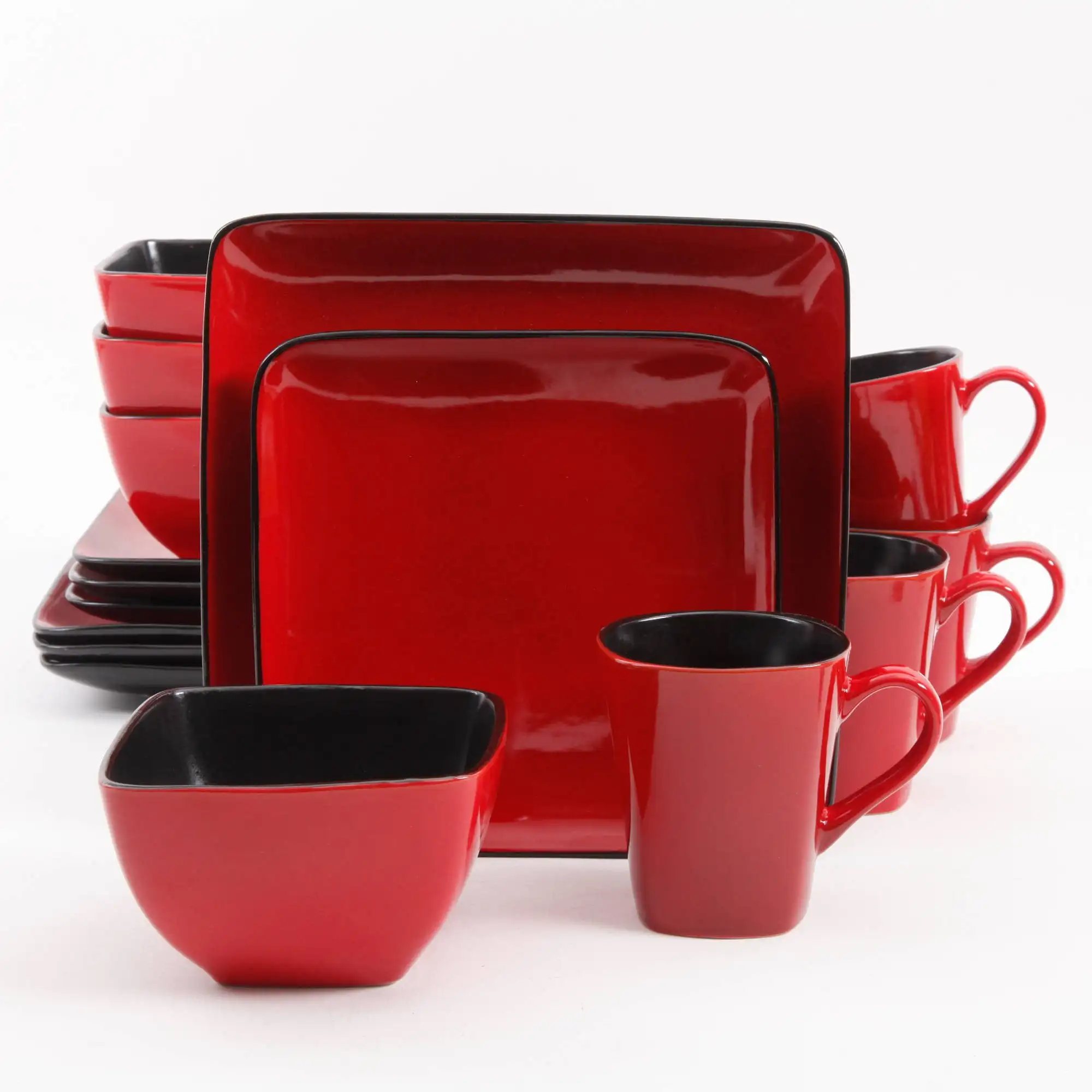 

Rave Square Dinnerware, Red, Set of 16