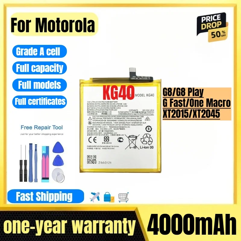 KG40 for Motorola G8/G8 Play/G Fast/One Macro/XT2015/XT2045 Phone Battery High Quality  Capacity Replacement Bateria with Tools