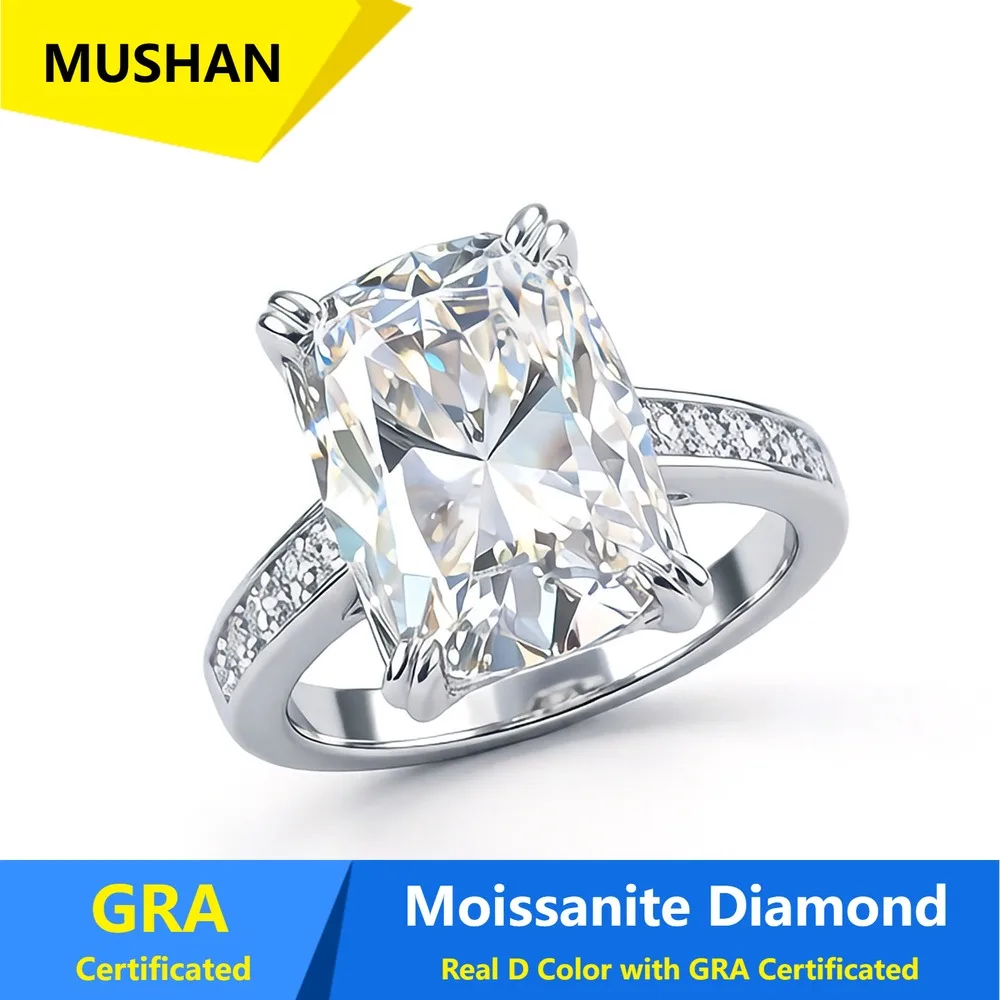 MUSHAN Luxury Jewelry 925 Sterling Silver Ring Band Women GRA Certificated Moissanite Diamond Emerald D Color Rings Fine Jewelry