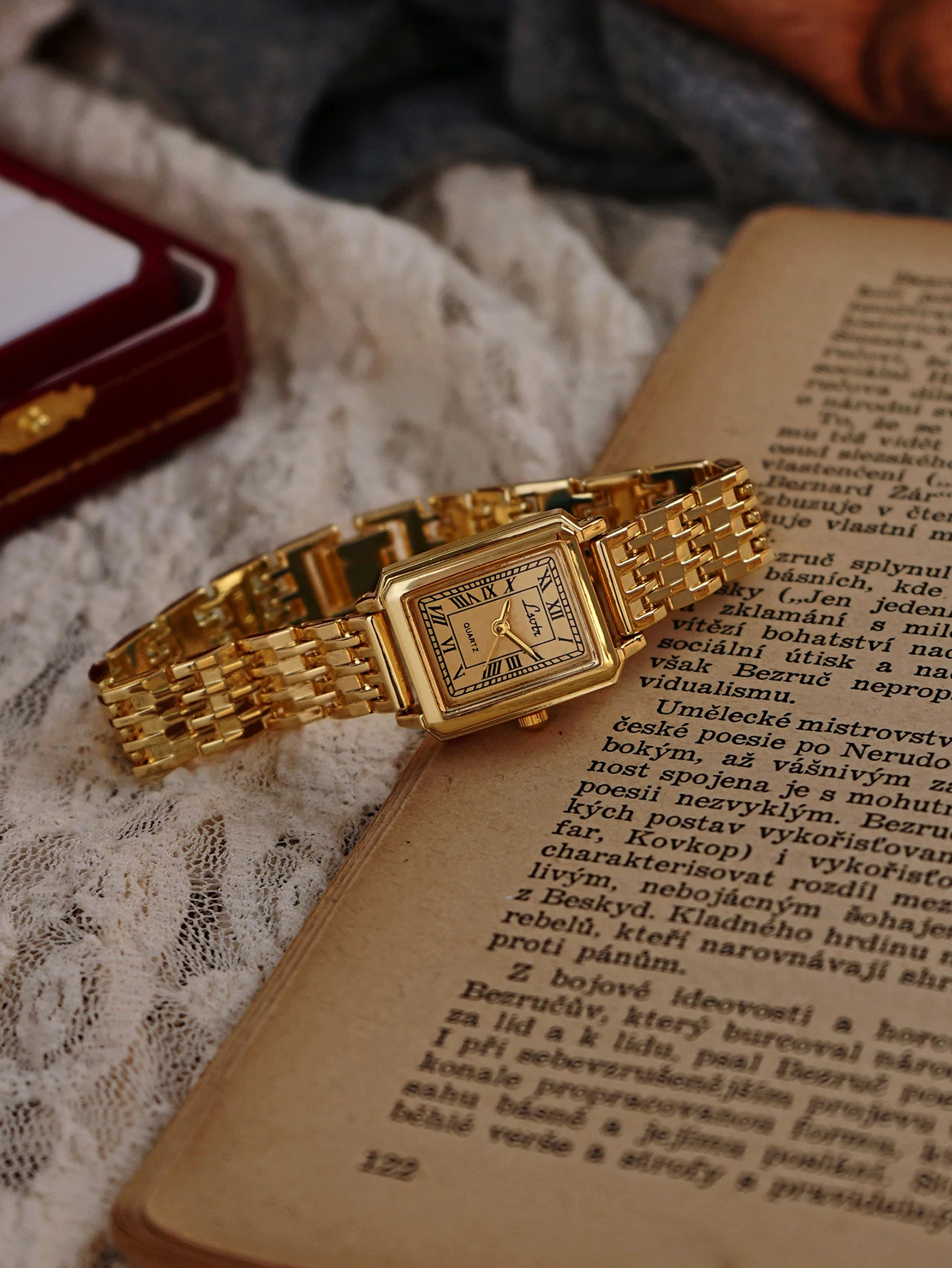1 new gold French classic ladies quartz watch stainless steel strap rectangular dial with Roman scale simple niche ladies waterproof watch suitable for daily wear and birthday gifts.