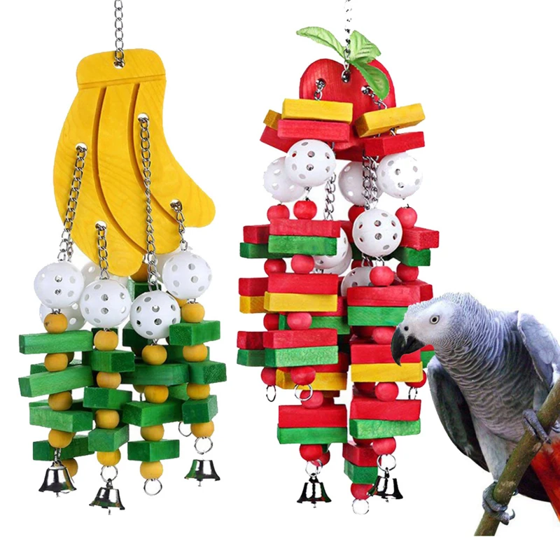 Colorful Parrot Chew Toy with Wooden Blocks and Acrylic Beads 1