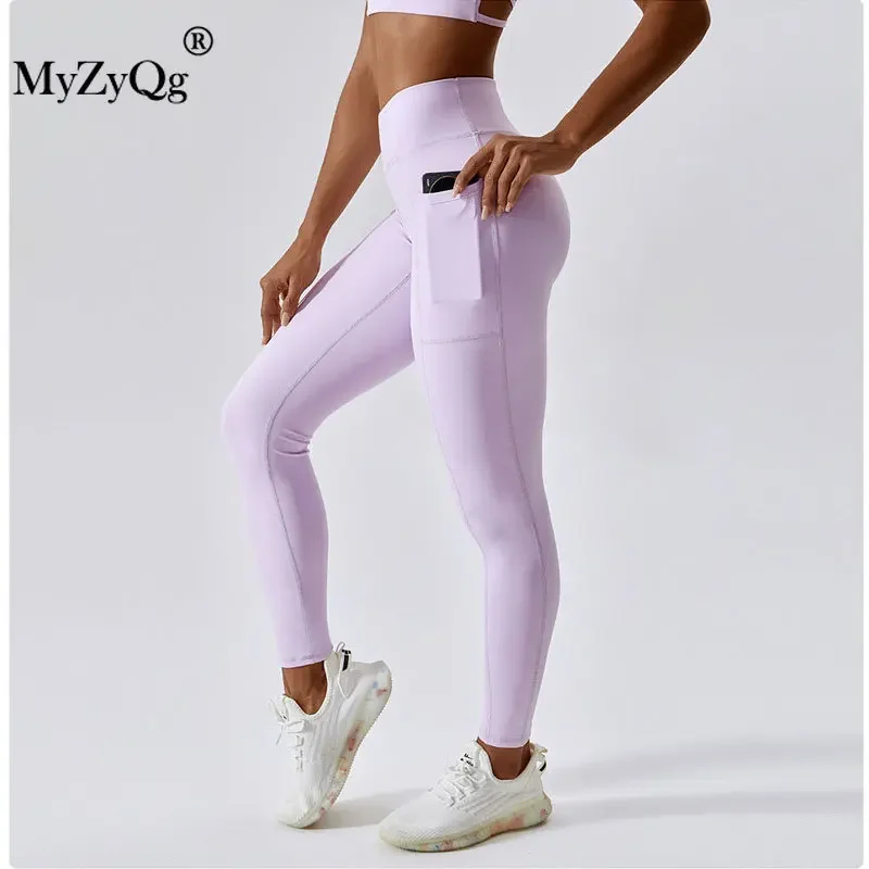 MyZyQg Women High Strength Yoga Leggings Push Up Hip Pocket Quick Dry Fitness Cross Waist Tight Running Sports Pants